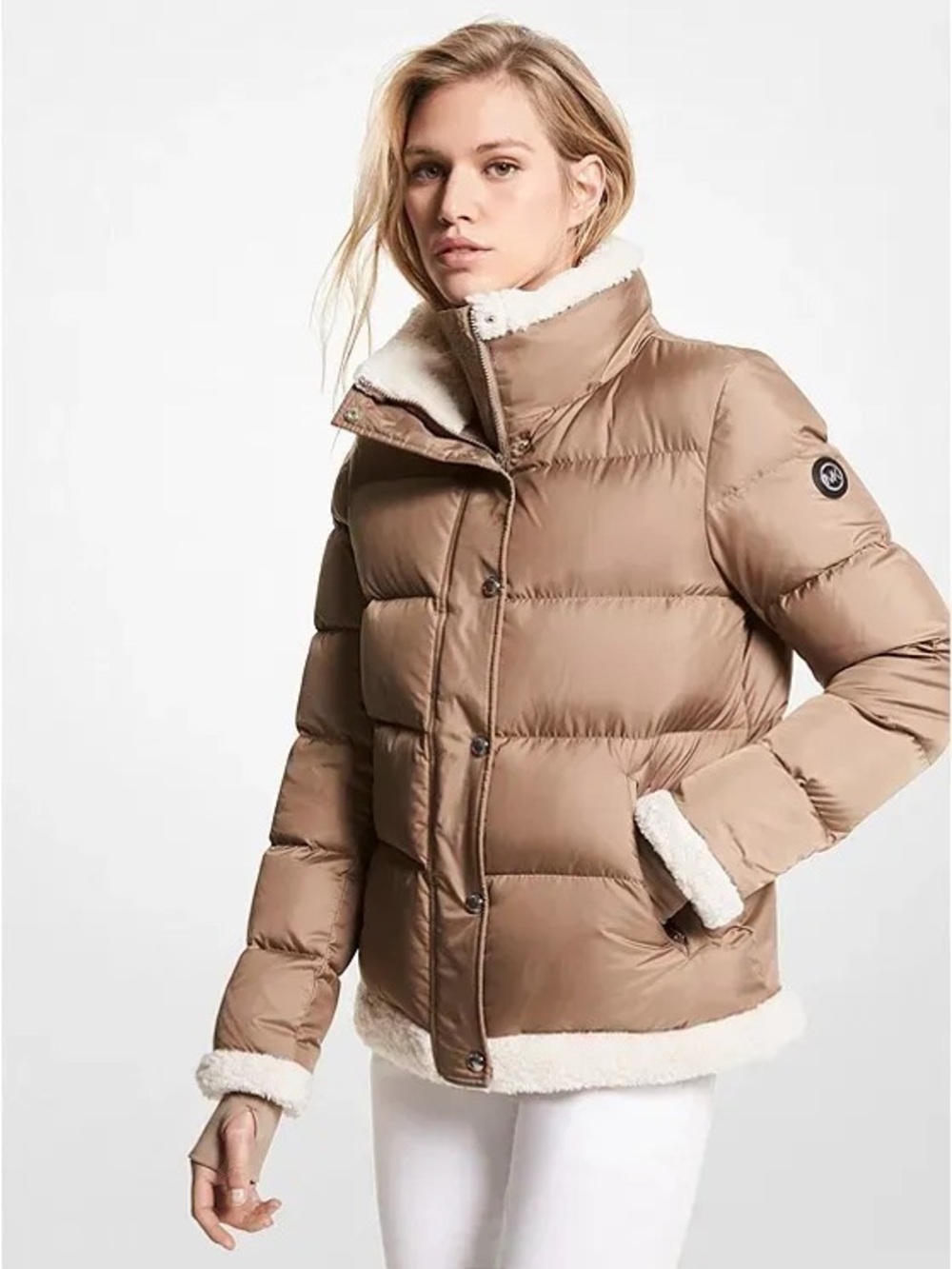 Michael Kors Faux Shearling Puffer Jacket with Sherpa Trim Sz XL
